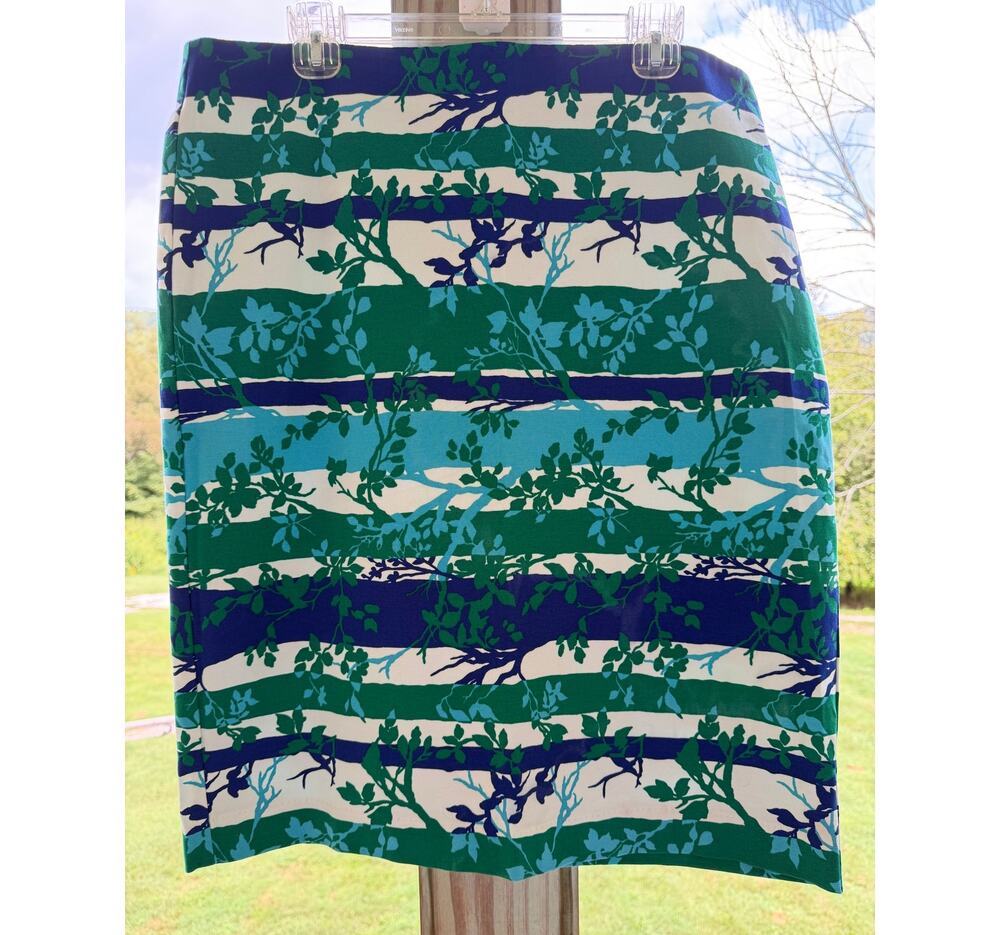 Talbots 97%Cotton Botanical Blue/Green Stripe Pencil Skirt 16 Preppy Coastal